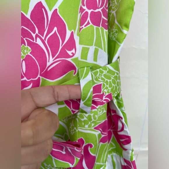Lilly Pulitzer Green Pink Lily Frog Floral dopamine dressing rockabilly Dress 14 - Picture 10 of 17
